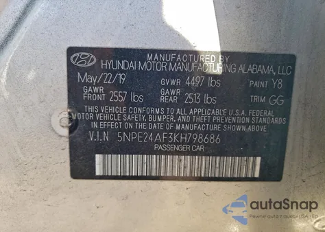 2019 Hyundai Sonata Se from USA, damaged, VIN 5NPE24AF3KH798686